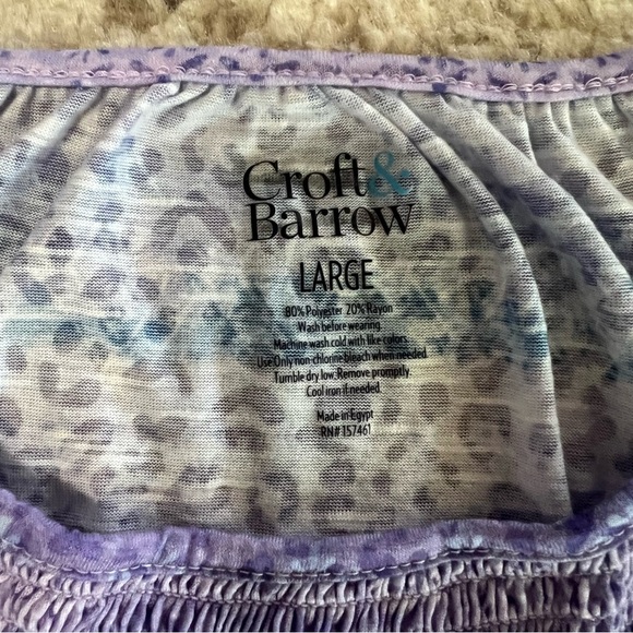 Croft & Barrow Purple and Blue Design Smocked Neckline Top size large - Picture 2 of 6